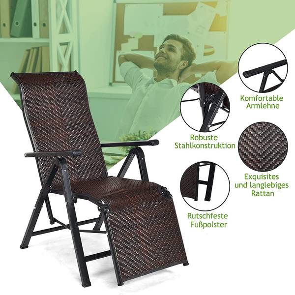 2er Liegestuhl klappbar Braun - Rattan - 59 x 76 x 152 cm