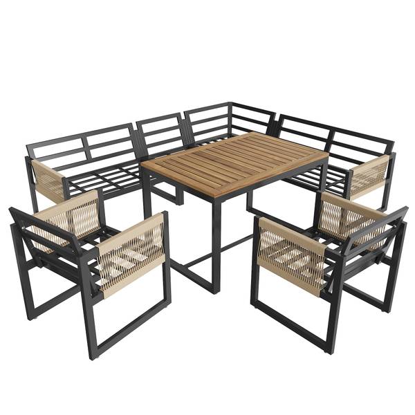 Tuin eetset WoodyRope Ⅷ beige - plaatmateriaal op houtbasis - metaal - kunststof - textiel - 100 x 67 x 58 cm