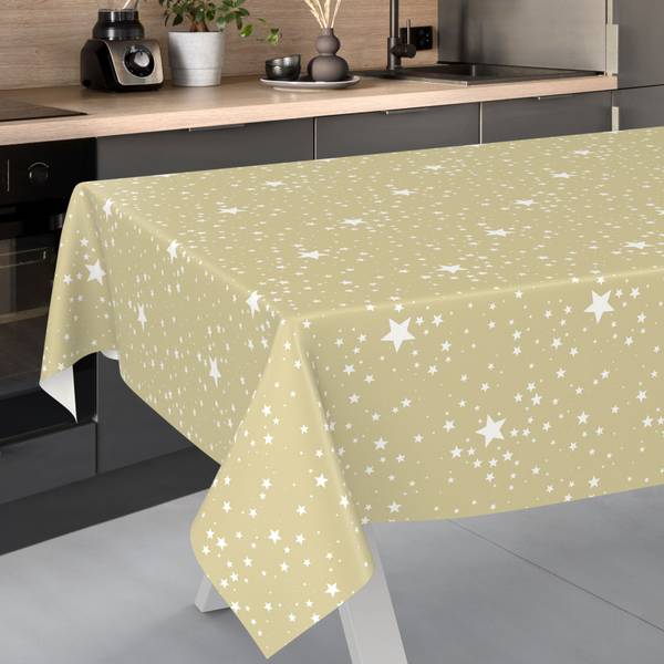 Wachstuchtischdecke Sterne Beige - Tiefe: 180 cm
