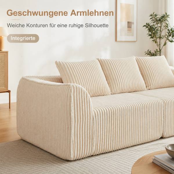 Ecksofa OK-SEATS-021 mit Kissen Beige - Cord - 236 x 73 x 101 cm