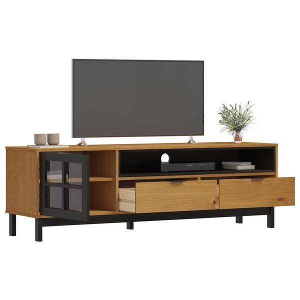 TV-Schrank mit Glastür D924 Braun - Massivholz - 40 x 50 x 158 cm