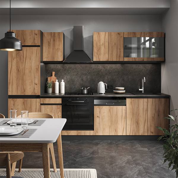 Küchenzeile R-Line 42942 Braun - Grau - Holzwerkstoff - 300 x 207 x 60 cm