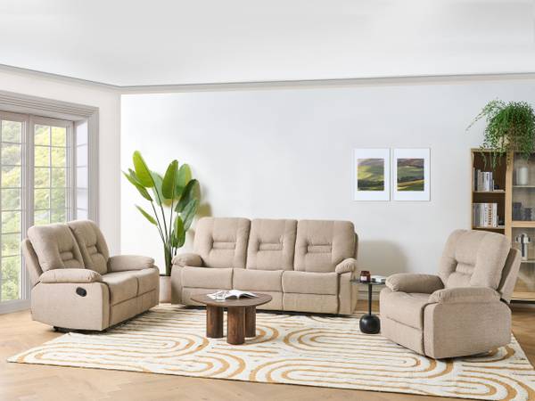 Zitgroep BERGEN 3-delig beige - zwart - bamboe - 73 x 101 x 73 cm