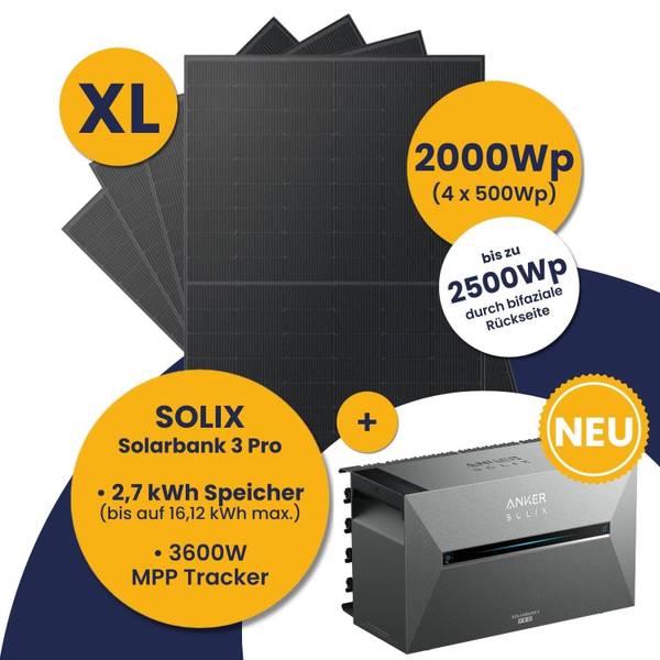 Balkonkraftwerk 2000W Solarbank 3 4-tlg. Ziegeldachhalterung