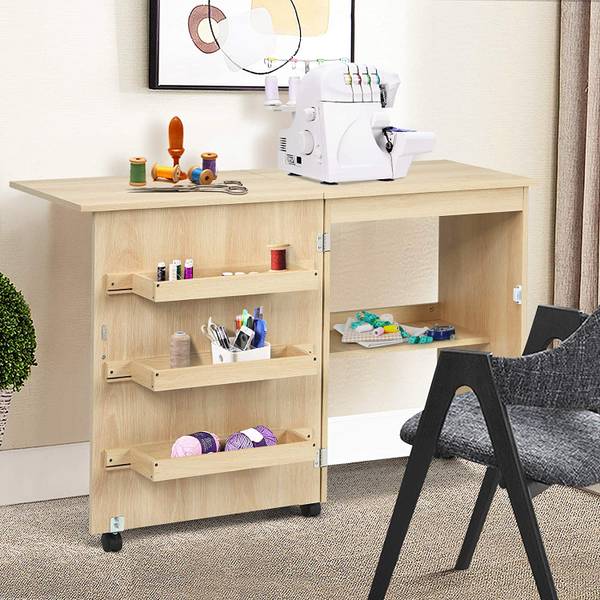 2 in 1 Nähschrank Schreibtisch Beige