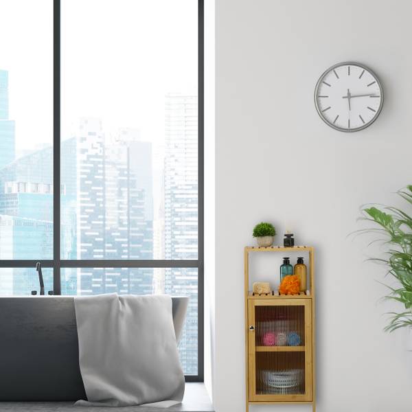 Bambus Badezimmerschrank Braun - Bambus - Holzwerkstoff - Kunststoff - 37 x 88 x 35 cm