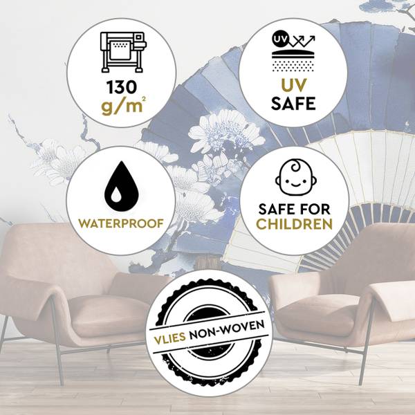 Papier peint, Éventail japonais bleu 350 x 245 cm