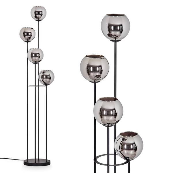 Stehlampe Cesaro Grau - Silber - Aluminium - Klarglas - 17 x 147 x 83 cm