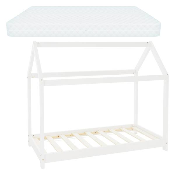 Lot Lit enfant cabane avec matelas RUMAH Blanc