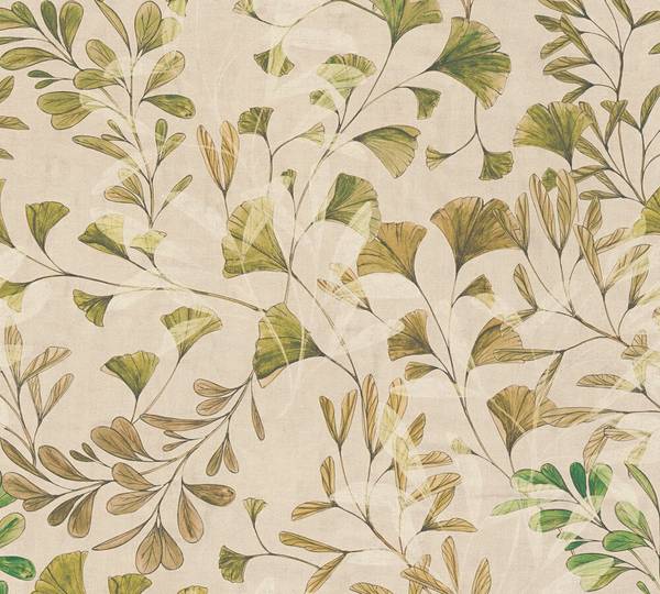Vliestapete 4846 Blätterranke modern Braun - Creme - Grün - Weiß