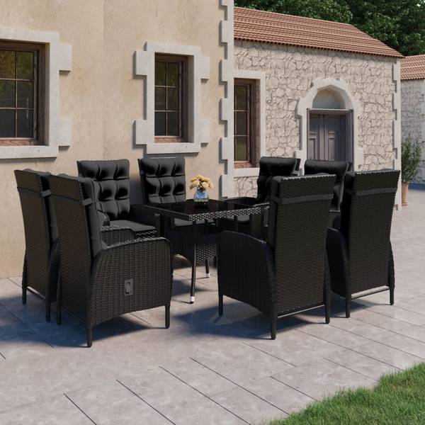 Eethoek Voor Buiten 3012966 set van 9 zwart - polyrotan - 58 x 108 x 63 cm