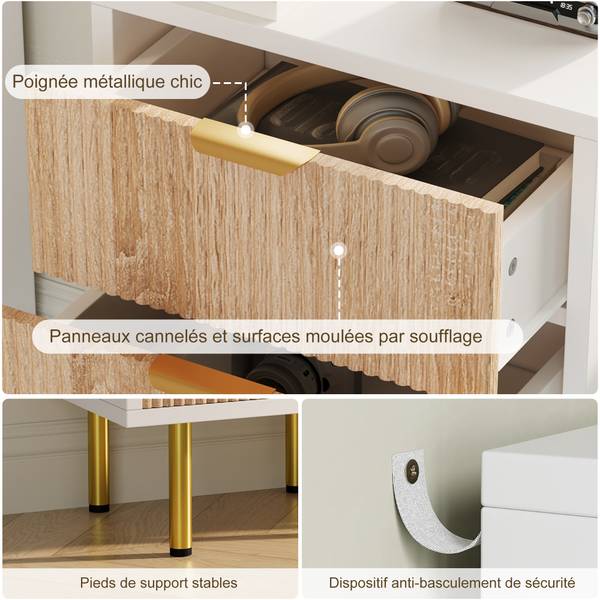 Nachttisch TLP02 Braun - Metall - Massivholz - 40 x 62 x 40 cm