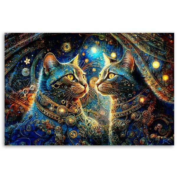 Tableau déco chat animaux abstraction 90 x 60 cm