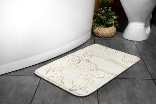Badteppich Linien Blumen Weiß - Polyester - 75 x 45 x 75 cm