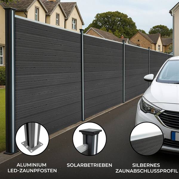 Gartenzaun 40366 15er Set Grau - Holzwerkstoff - 1218 x 185 x 7 cm
