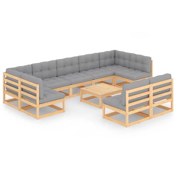 Loungeset 3009756-2 (10-delig) bruin - polyester - grenenhout - 70 x 30 x 70 cm