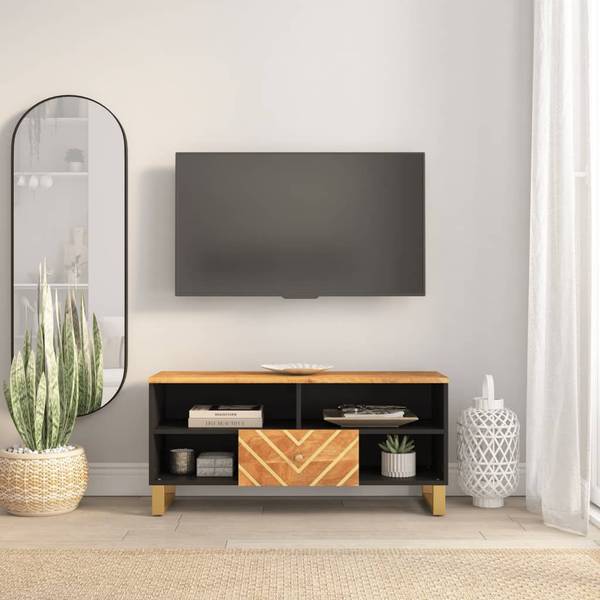 TV-Schrank D741 Braun - Massivholz - 34 x 46 x 100 cm
