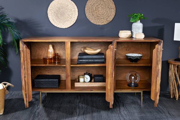 Sideboard ALPINE Braun - Gold - Sheesham - 145 x 73 x 43 cm