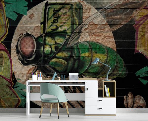 Papier peint, Mouche et lune Graffiti 350 x 245 cm