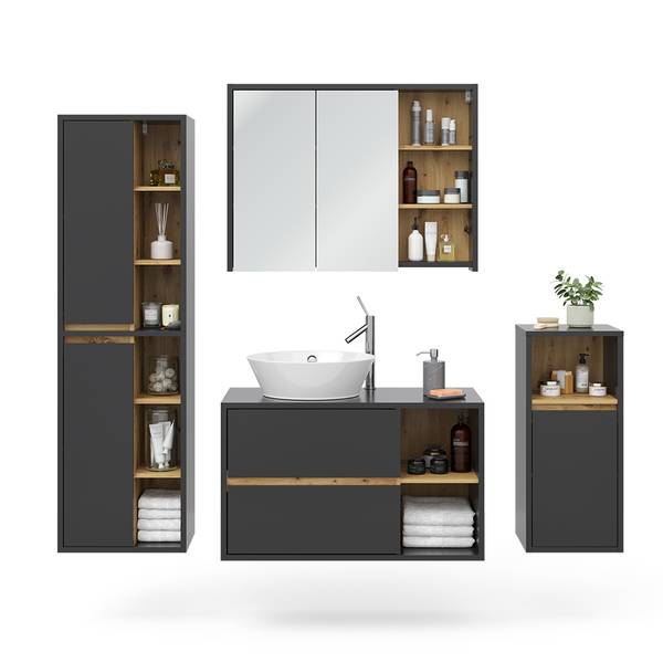 Badmöbel-Set Viola 40196, 4er Set Braun - Grau - Holzwerkstoff - 100 x 60 x 46 cm