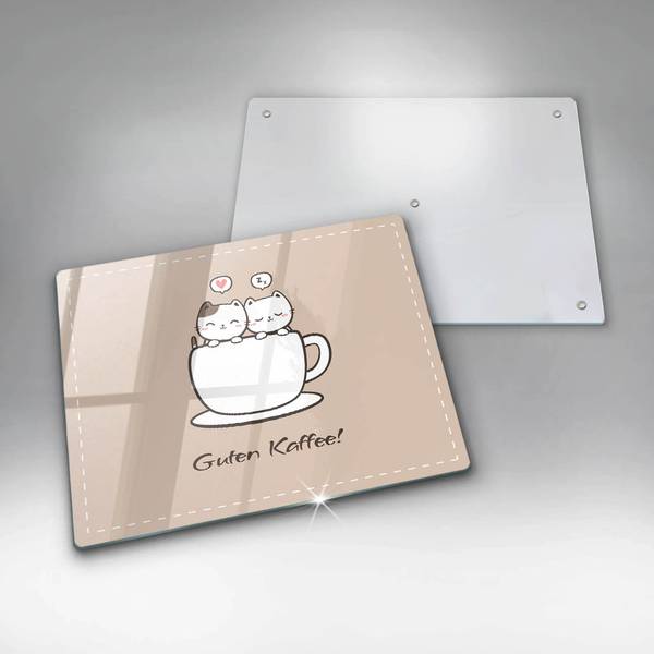 Schneidebrett Motiv: Guten Kaffee! Beige - Glas - 40 x 52 x 1 cm