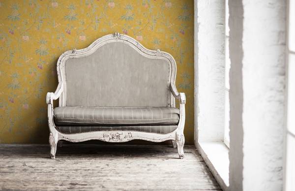 Landhaus-Tapete Blumen mit Früchten Grün - Gelb - Fleece - 53 x 1005 x 1 cm