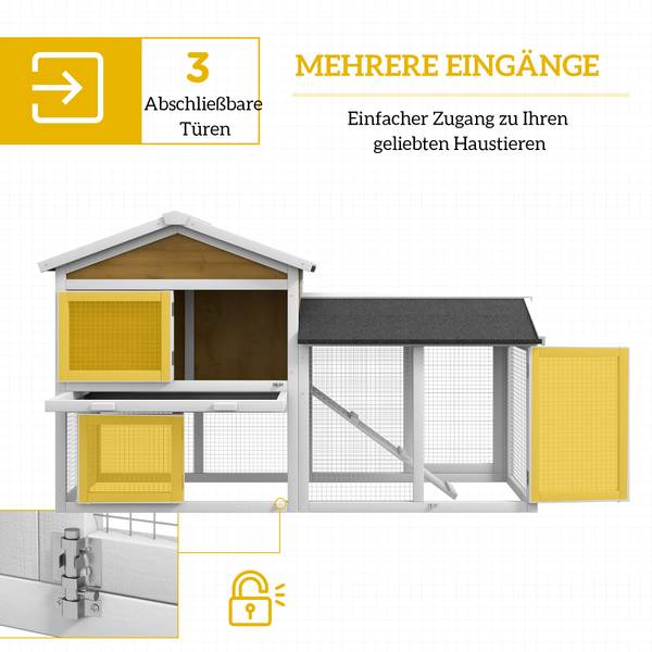 Kaninchenstall D51-101V00YL Gelb - Massivholz - 54 x 84 x 147 cm