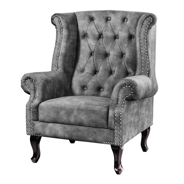 Ohrensessel CHESTERFIELD Grau - Polyester - Samt - 85 x 105 x 75 cm