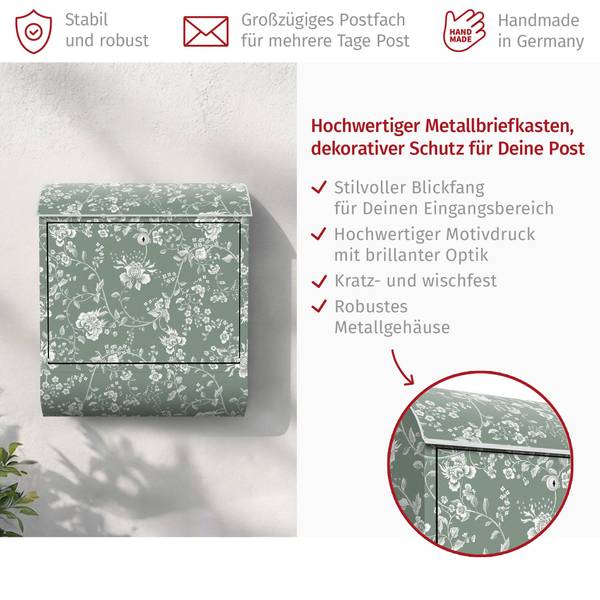 Briefkasten Blumenranken Grün - Stahl - 39 x 46 x 13 cm