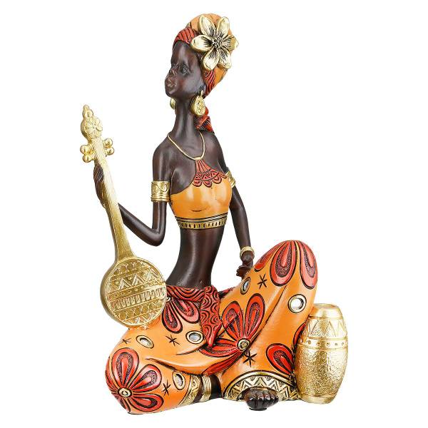 African Beat Sitzende Frauen im 2er-Set Braun - Gold - Rot - Kunststoff - 15 x 22 x 10 cm