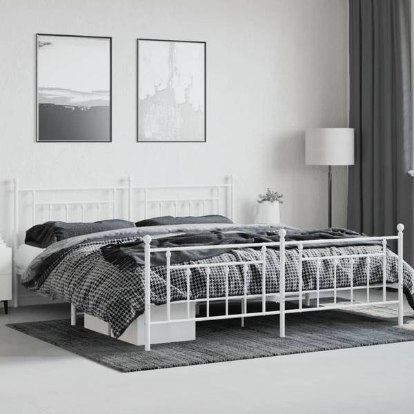 Bettgestell mit Kopf und Fußteil X813 Weiß - Metall - 206 x 97 x 207 cm