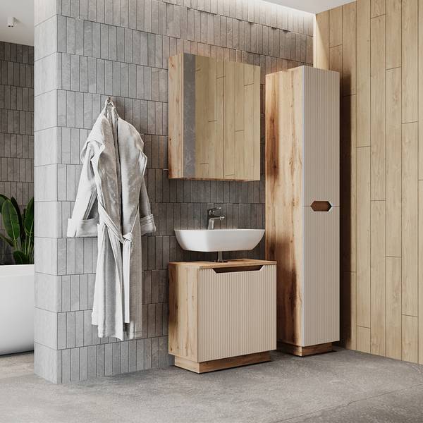 Badmöbel-Set Lotta 59491 3er Set Beige - Eiche Dekor