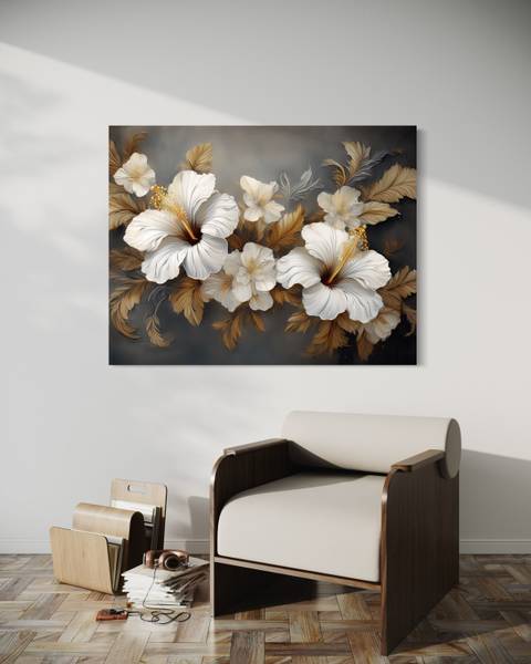 Tableau déco hibiscus fleur nature 90 x 60 cm