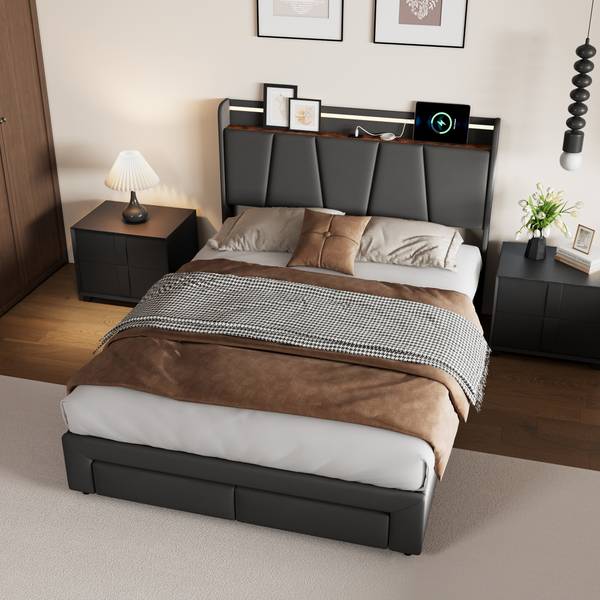 Polsterbett LYX02 Grau - Metall - Massivholz - 164 x 107 x 210 cm