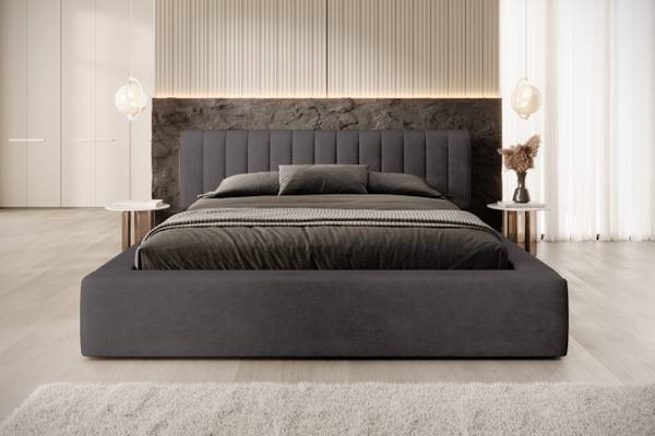 Gestoffeerd bed Vurmat antracietkleurig - Breedte: 220 cm