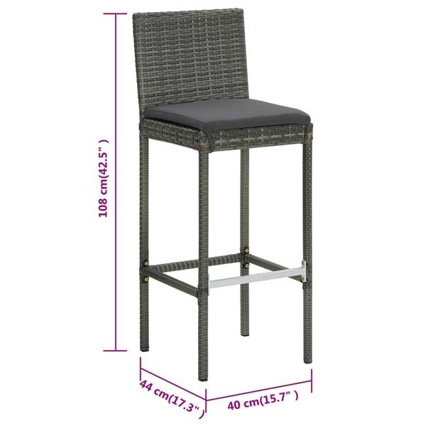 Barkruk 3029197 Set van 6 grijs - polyrotan - 40 x 108 x 37 cm