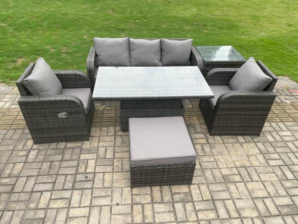 Gartenmöbel Set Patio XL(6er-Set) Grau - Webstoff - Klarglas