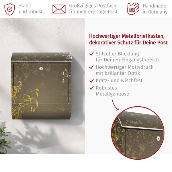 Briefkasten Schnörkel Gelb - Stahl - 39 x 46 x 13 cm