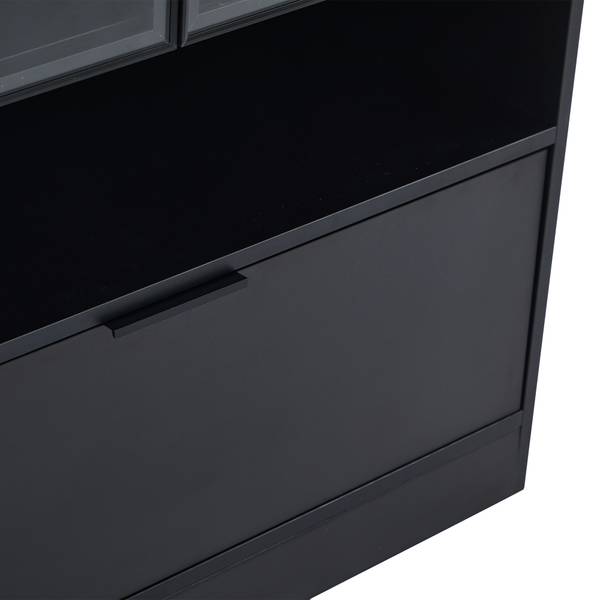 Vitrine Ourea Ⅰ Noir - Bois manufacturé - Verre - 35 x 120 x 80 cm
