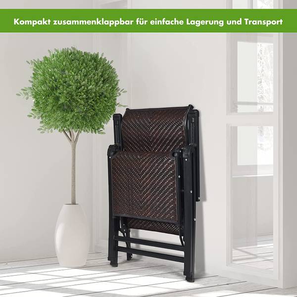 2er Liegestuhl klappbar Braun - Rattan - 59 x 76 x 152 cm