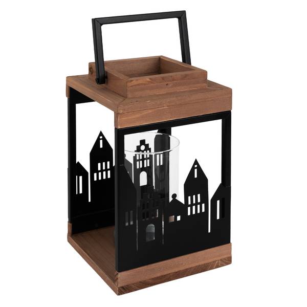 Laterne HELSINKI Schwarz - Braun - Samt - 14 x 28 x 14 cm