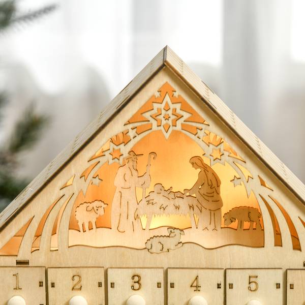Kerst-adventskalender 830-412 bruin - plaatmateriaal op houtbasis - 6 x 30 x 27 cm