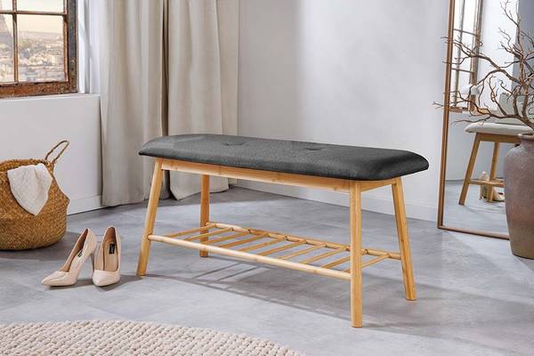 Schuhbank ZEN-BO Grau - Flachgewebe - Polyester - 90 x 45 x 34 cm