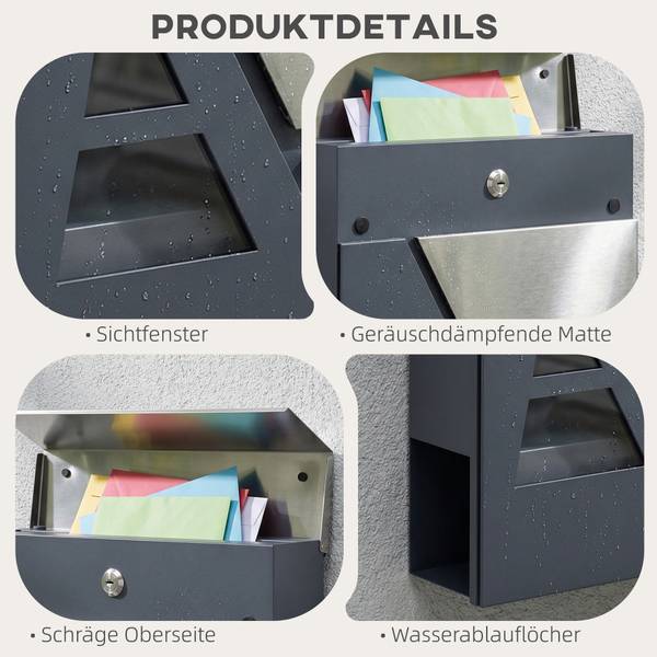 Briefkasten B80-019V00CG Grau - Metall - 10 x 37 x 37 cm