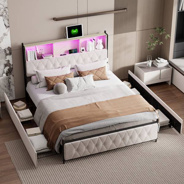 Doppelbett mit Stauraum-Kopfteil HDNB Liegefläche Breite: 140 cm