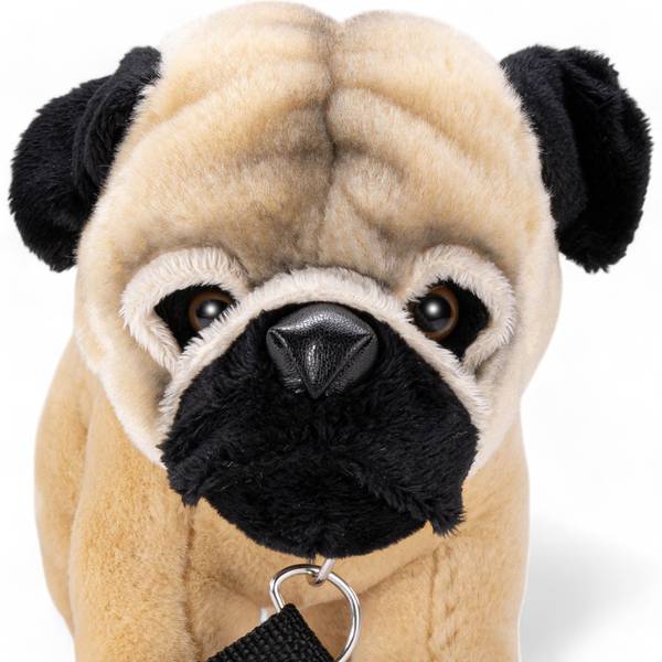 Kuscheltier Mops mit Leine Beige - Kunstfell - 10 x 20 x 23 cm