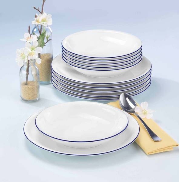 Tafelservice Compact Blaurand 12-teilig Blau - Weiß - Pinie - 33 x 24 x 33 cm