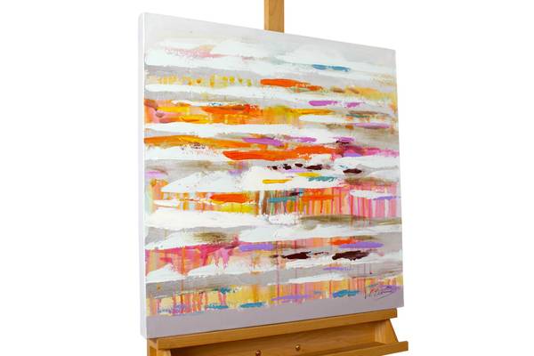 Acrylbild Handgemalt Nonfigurativ Aq Orange - Baumwollstoff - 60 x 60 x 4 cm