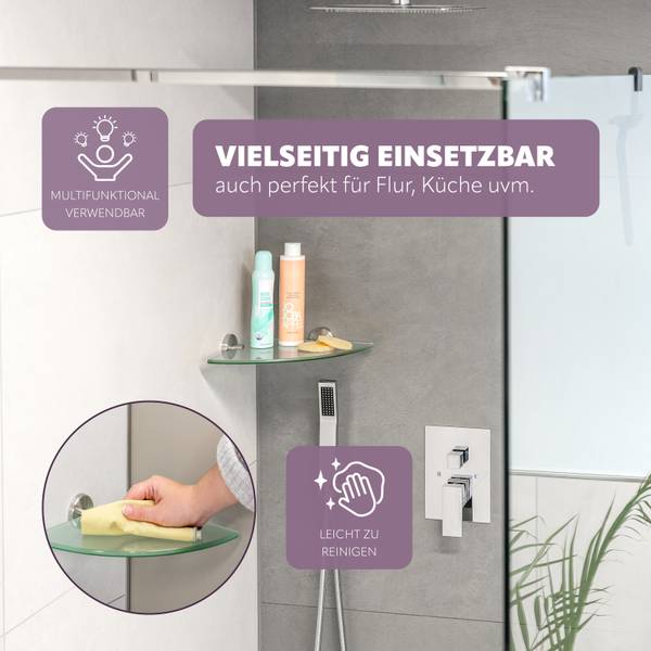 Glaseckablage Piazza inkl. Klebe Set Silber - Metall - 35 x 6 x 25 cm