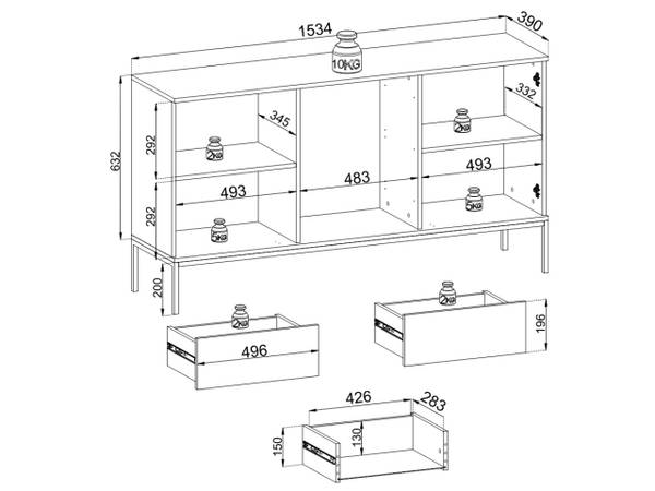 Kommode DEO Beige - Rauchglas - ABS - 154 x 83 x 39 cm